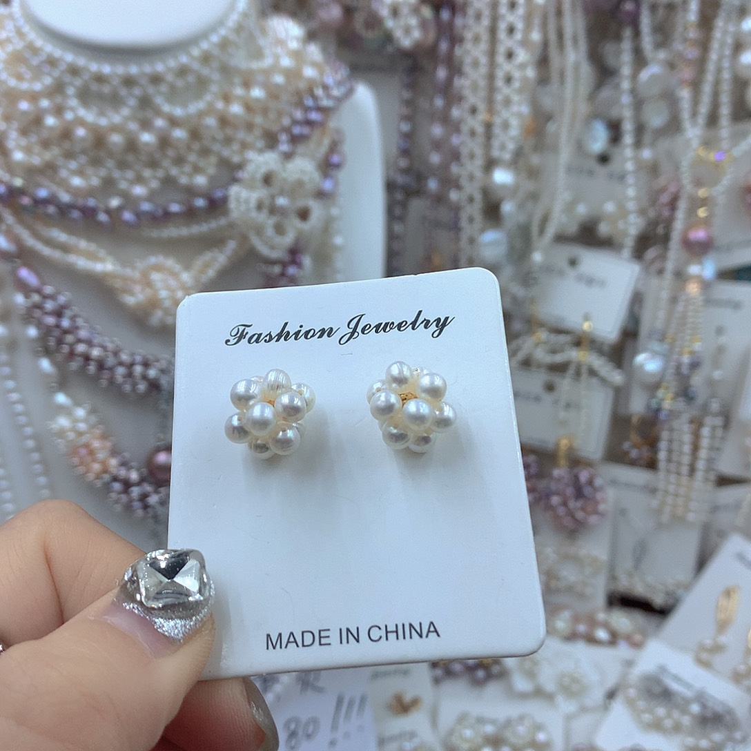 淡水珍珠银S925镶嵌耳饰