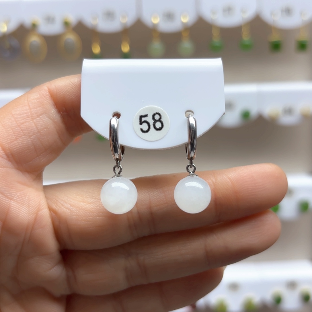 和田玉耳饰银S925镶嵌