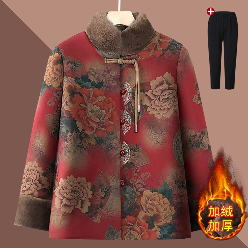 中老年奶奶冬装棉袄加绒加厚60岁70老人妈妈装太太唐装棉衣外套