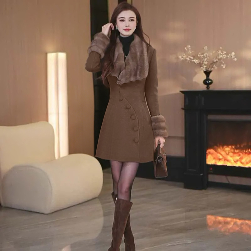 【有里布】赫本风大衣长短款连衣裙收腰秋冬新款LJ0249