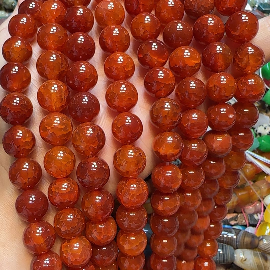 玛瑙/玉髓未镶嵌珠宝半成品12mm红龙鳞玛瑙一条