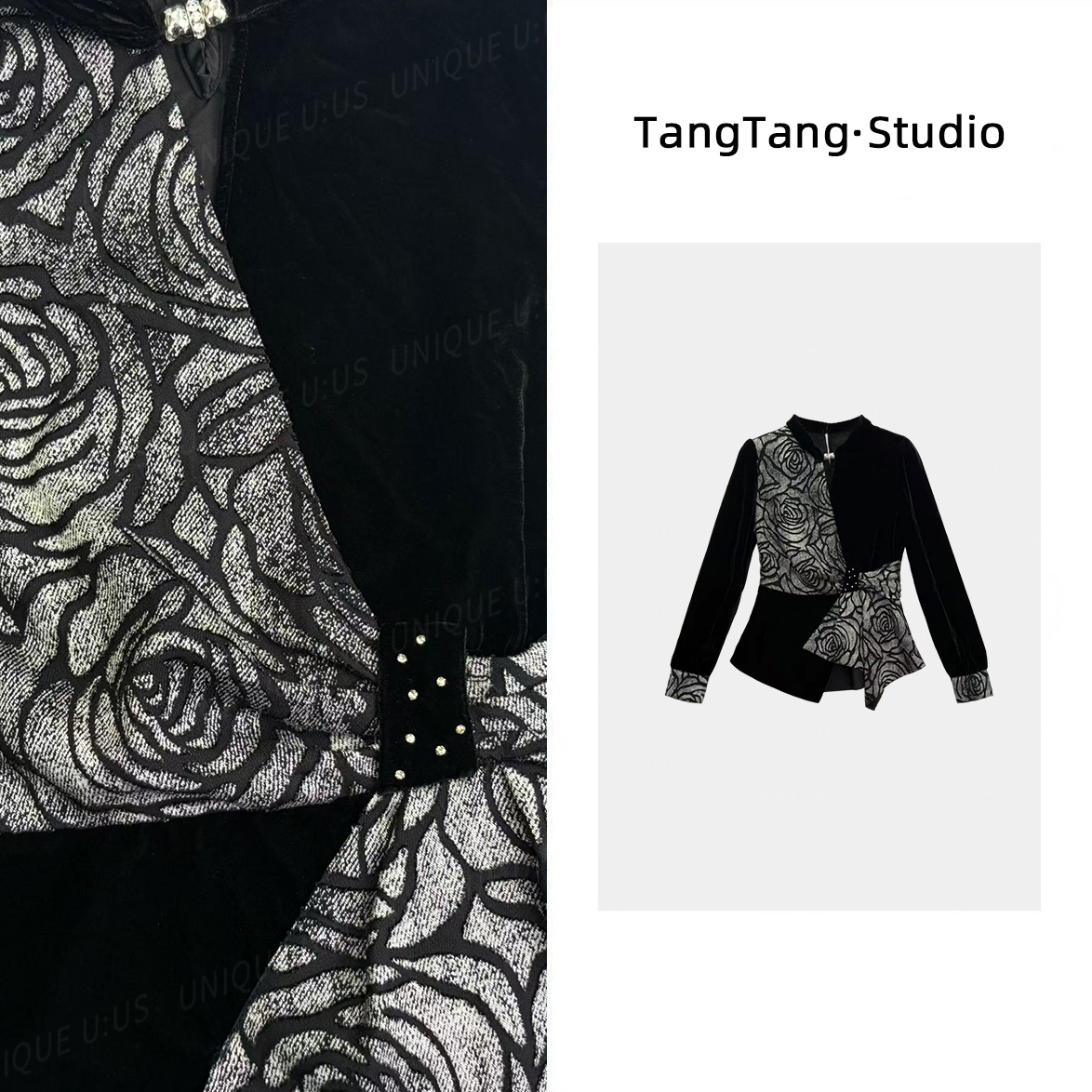 【TangTang·Studio】玫瑰女人丝绒上衣高级气质显瘦女装上衣-258665