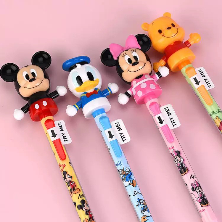 现货日本Disney联名款 卡通玩偶按动摆手0.7mm黑圆珠笔米妮噗噗鸭
