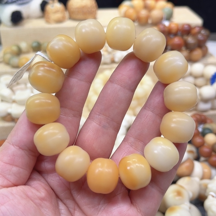 菩提根/象牙果手串汉堡珠柠檬黄飘花2-16-14