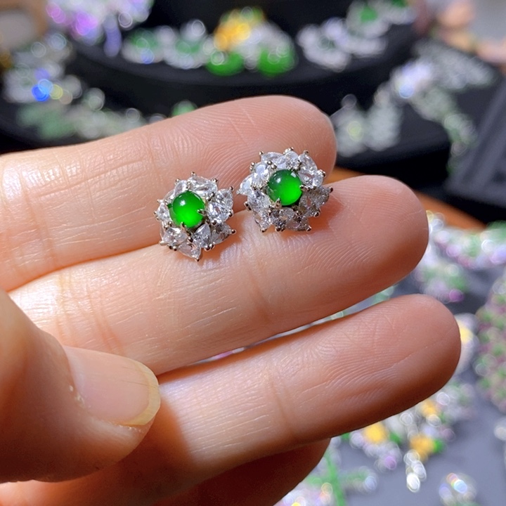 翡翠戒指银S925镶嵌天然翡翠