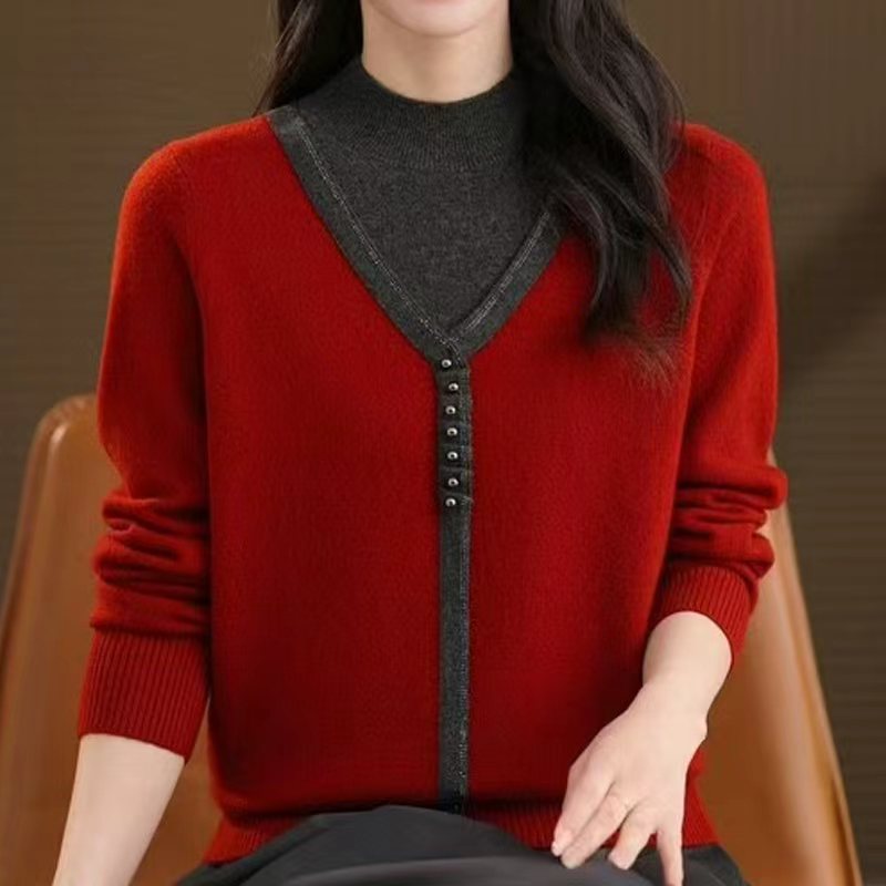 88886秋冬新款时尚流行纯色半高领百搭宽松针织打底衫  4