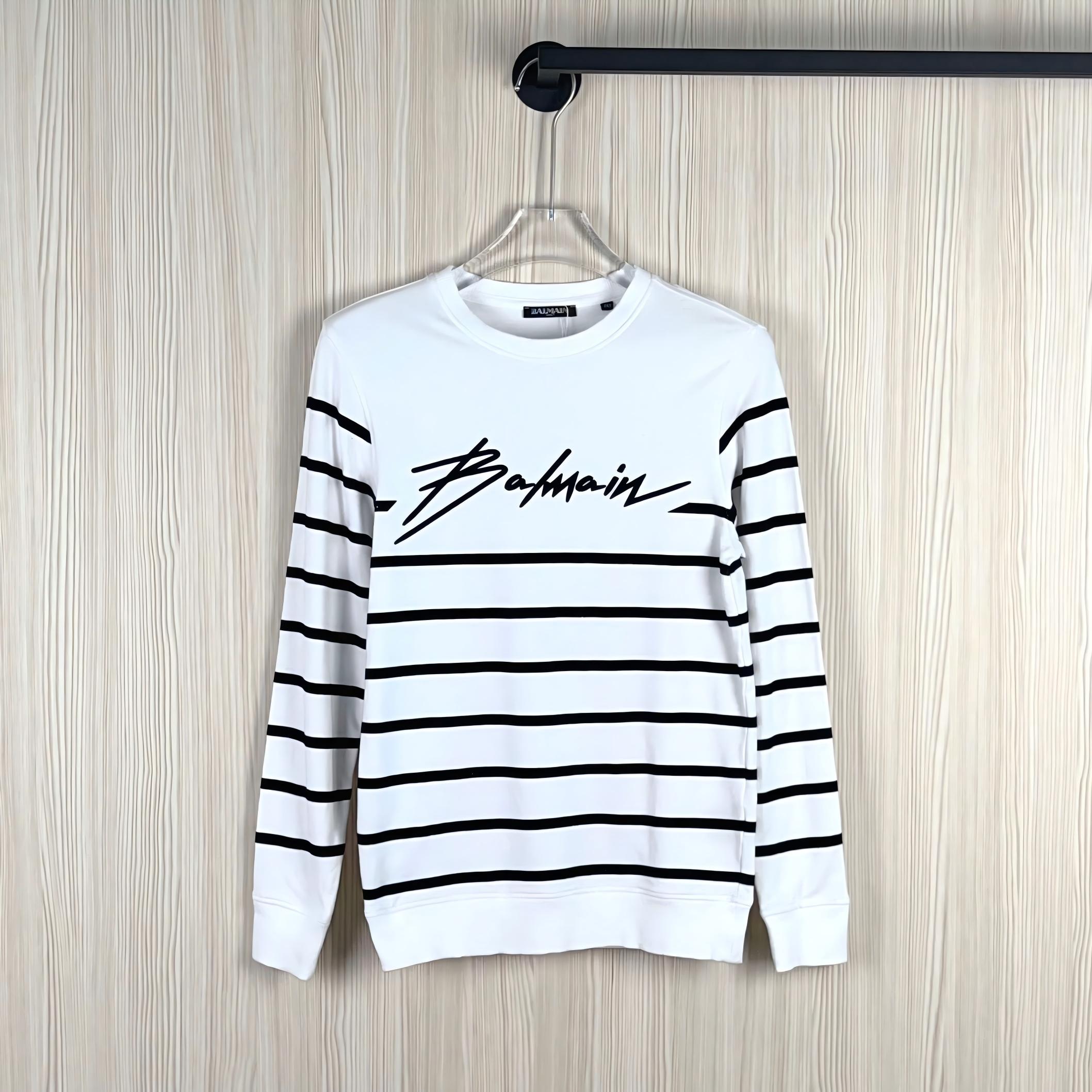 95新 BALMAIN/巴尔曼 巴尔曼白色条纹卫衣 尺码XXS/GZ163