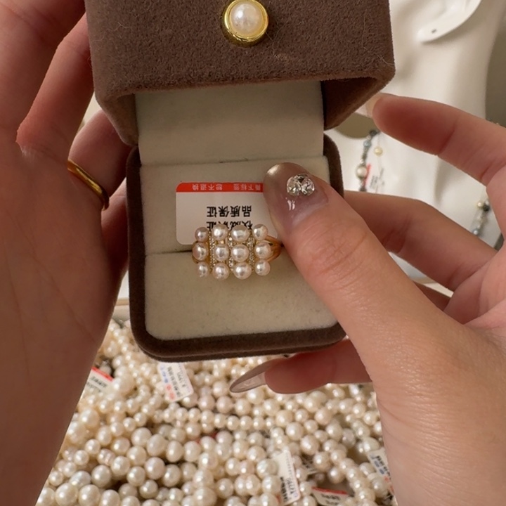 淡水珍珠戒指银S925镶嵌83号