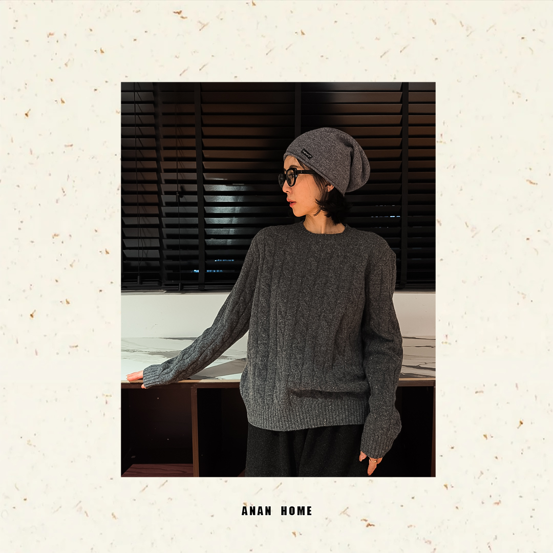 ANAN2025｜半岛黄昏｜复古麻花圆领套头长袖显瘦针织毛衣 X58297
