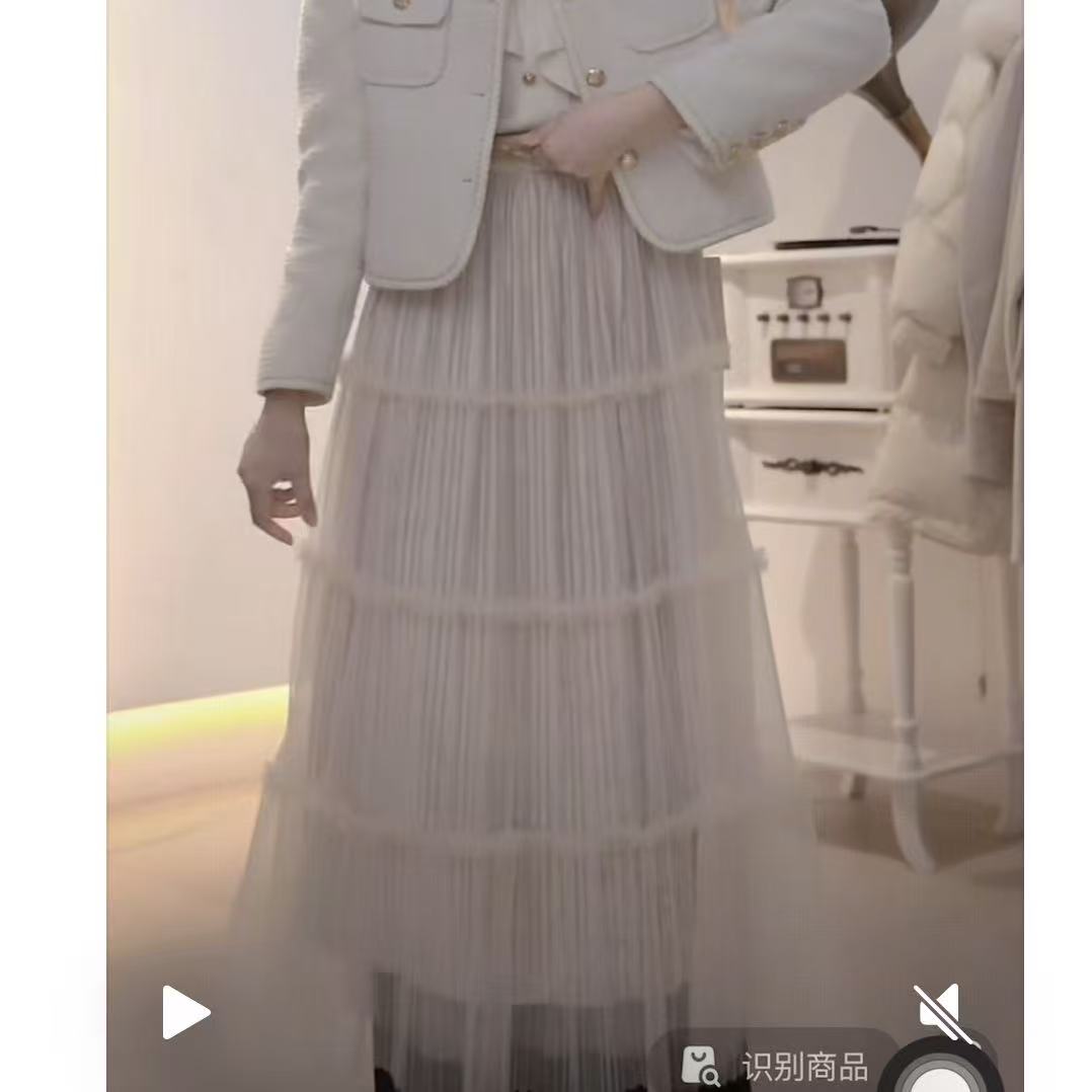 朵以2025法式常规长裙纯色半裙小香风气质松紧带40VD648666