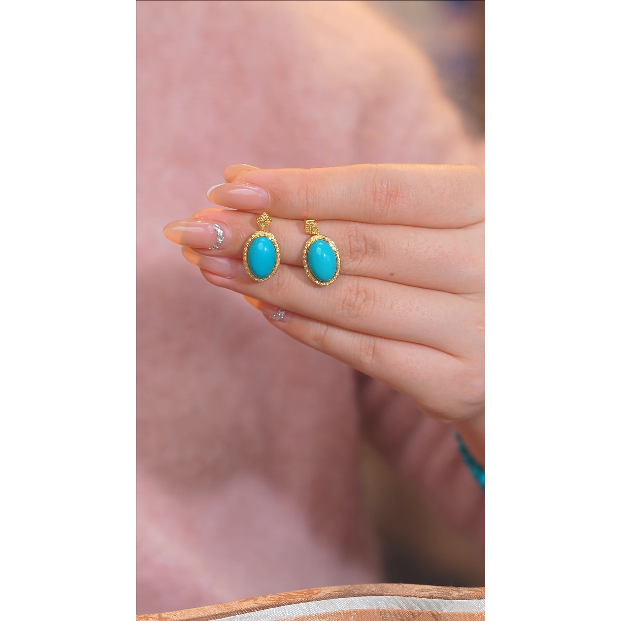 绿松石耳饰18K金镶嵌多样性发 @@W7070