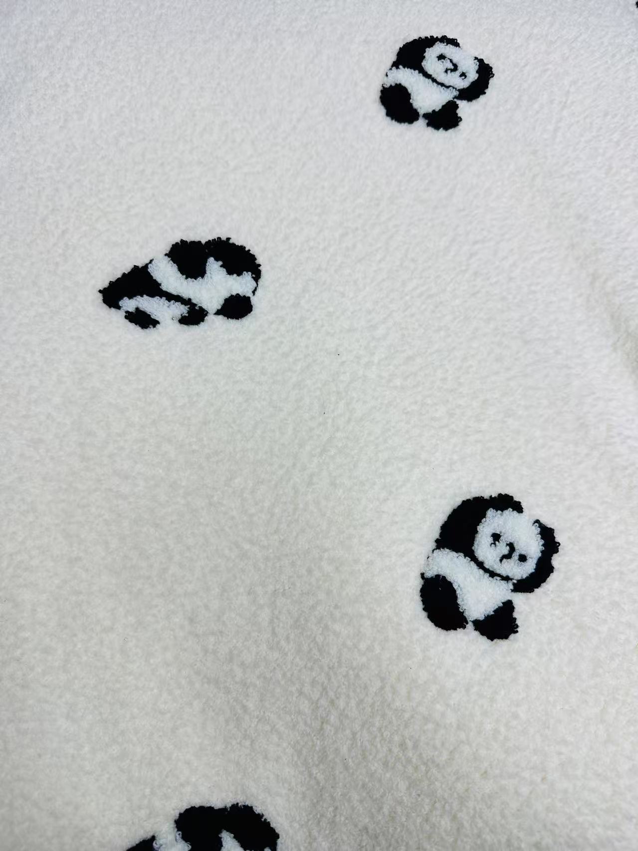【GT]米色小熊猫米粒绒复合盖毯