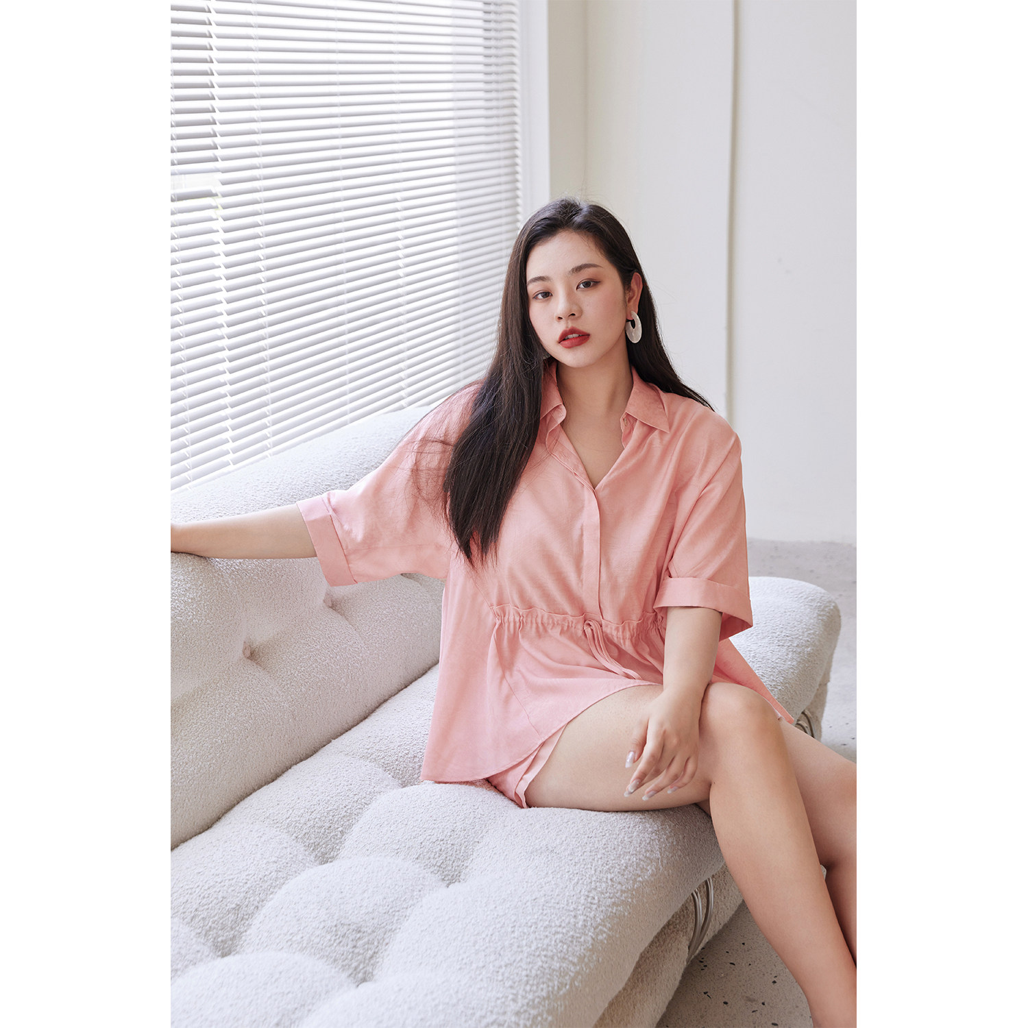 【折扣款】PLUSMALL杨天真大码莱赛尔小众慵懒风短裤PM2304119AB