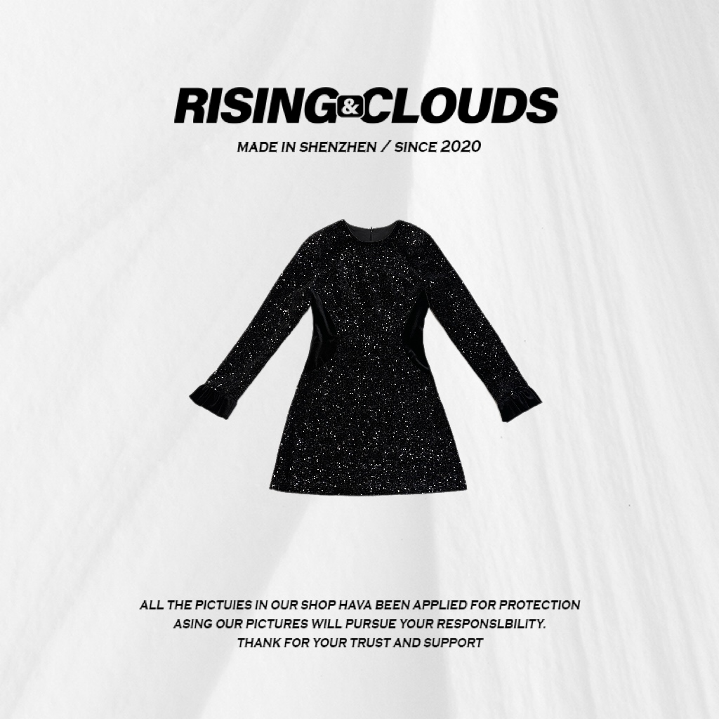 玲子【凉夏】圆领百搭舒适亮片丝绒连衣裙010182