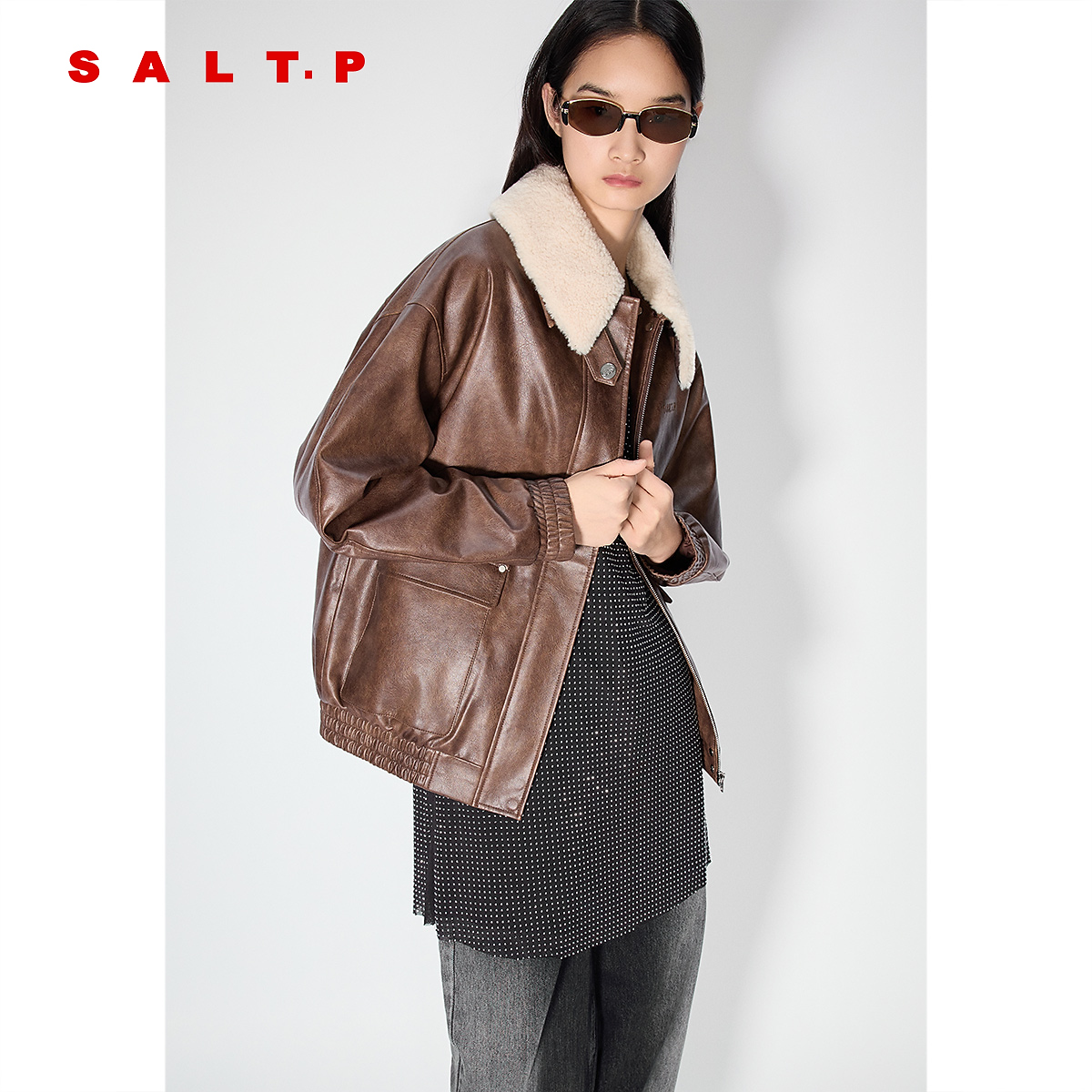SALT.P可颜巴恩风可拆卸毛领飞行员夹克棉服外套女2025冬季新款