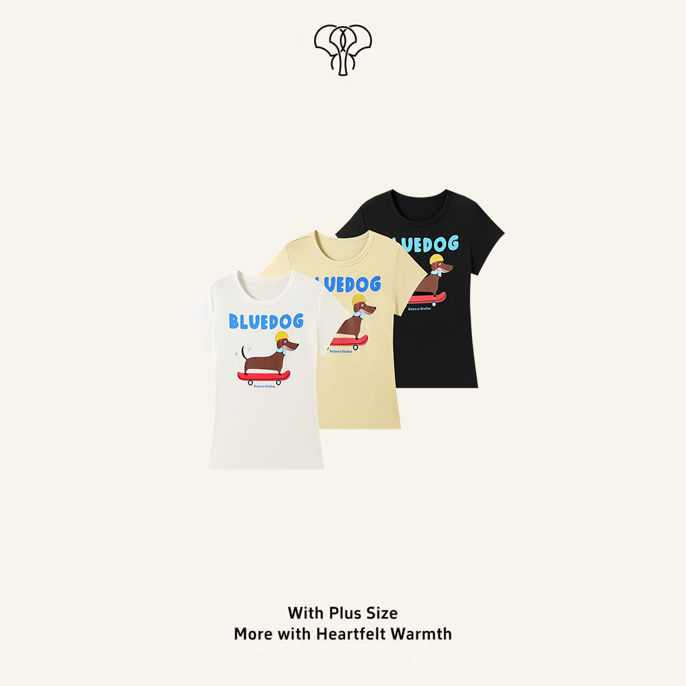 【刘婧雅】”快乐小狗“气质卡通字母印花休闲百搭短袖T恤JM26207