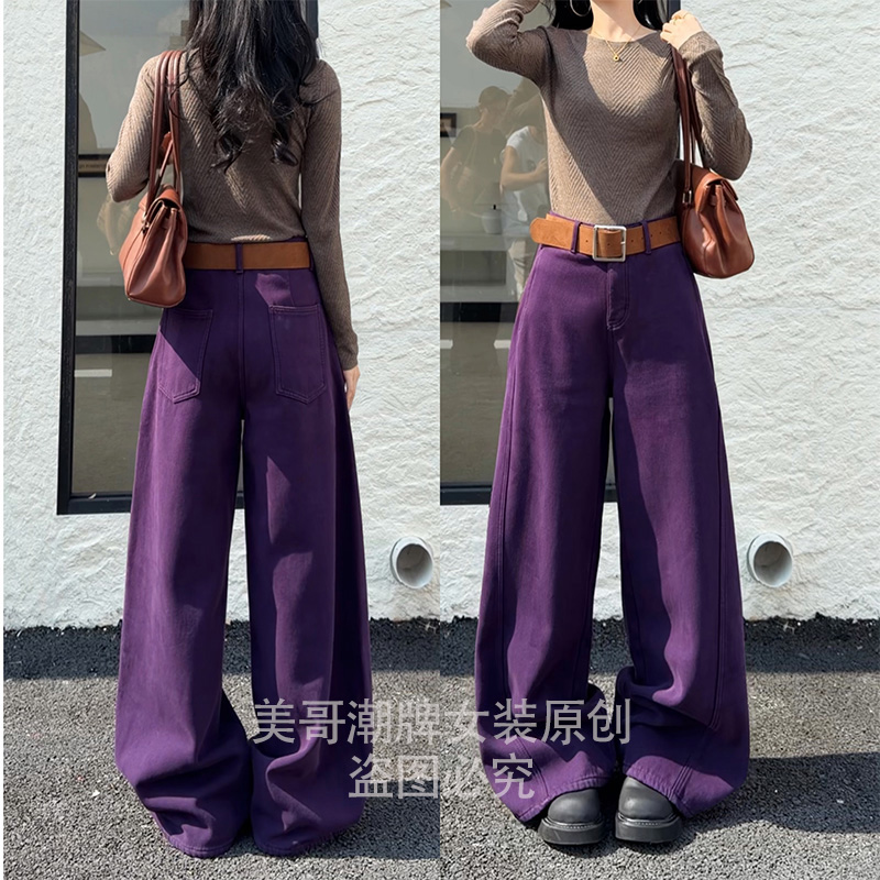 26322加绒加厚直筒牛仔裤女2025年冬季新款高腰显瘦结构阔腿长裤