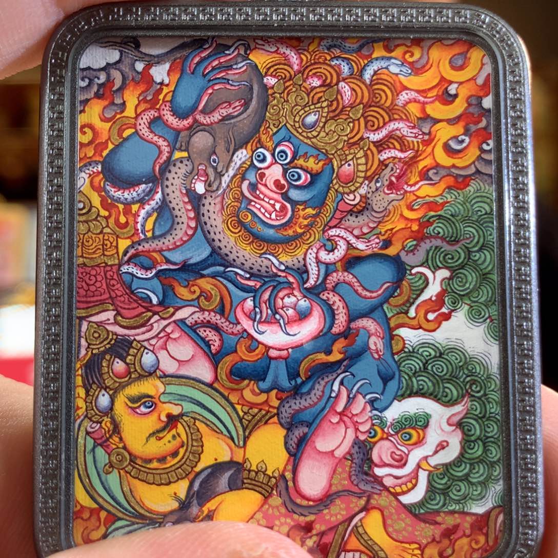 吊坠热贡纯手绘唐卡黑财神