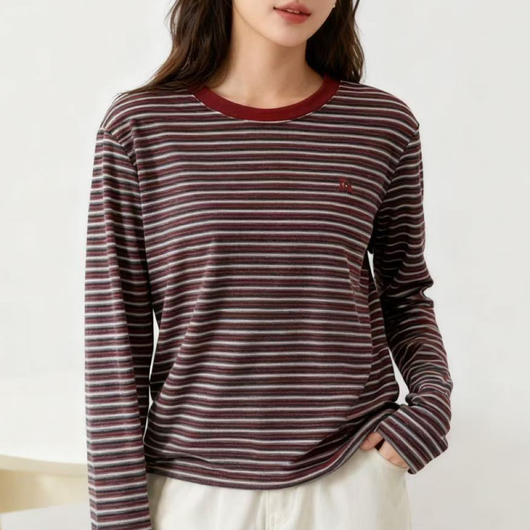 双面羊绒ins风百搭条纹长袖上衣 #1028