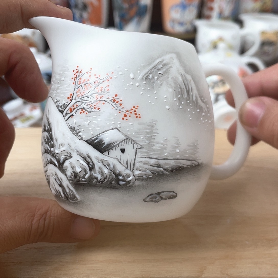 冰种素烧手绘公道杯