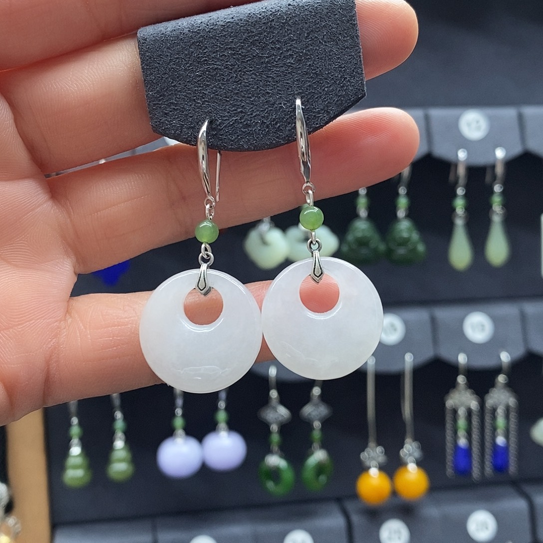 和田玉银S925镶嵌耳饰