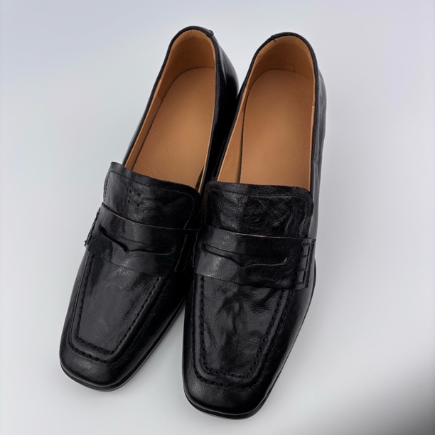 XFX「跟5CM」2025秋冬新款英伦风小皮鞋粗跟通勤乐福鞋女单鞋50