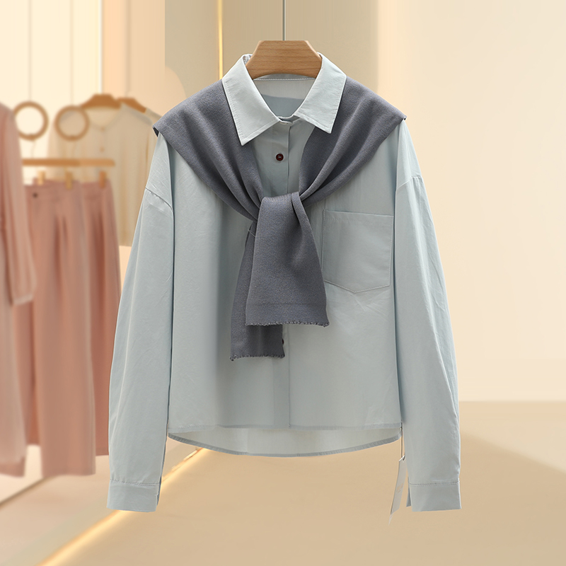 【芙】针织披肩+纯色时尚翻领衬衫2025春季新款设计师品牌女装