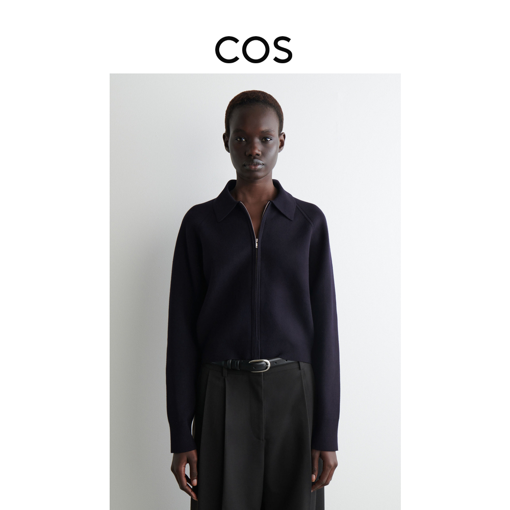 COS女装 标准版型插肩袖轻薄针织夹克藏青2025秋季新品1237810003