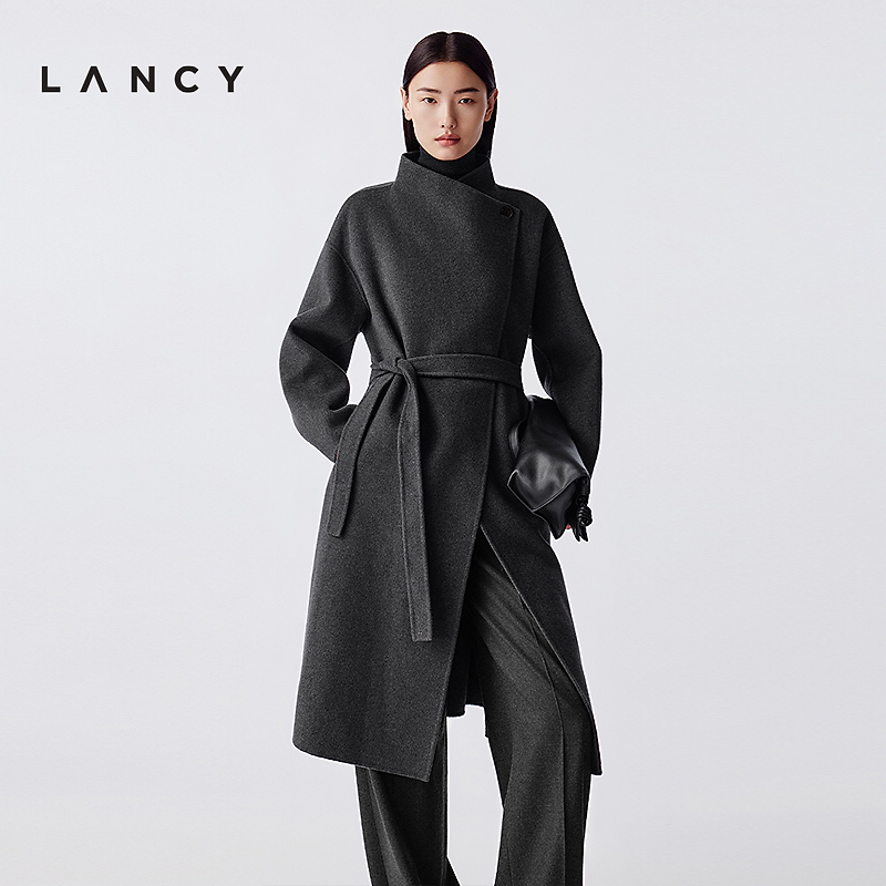 【羊毛羊绒】LANCY/朗姿25冬新款气质高端双面呢设计感廓形长大衣
