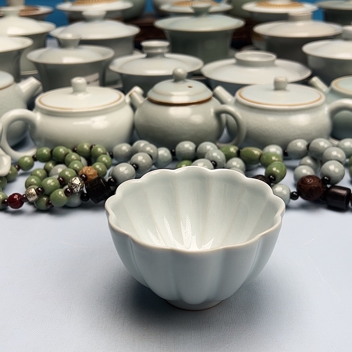 杯月白釉梅花杯原矿原釉原产地