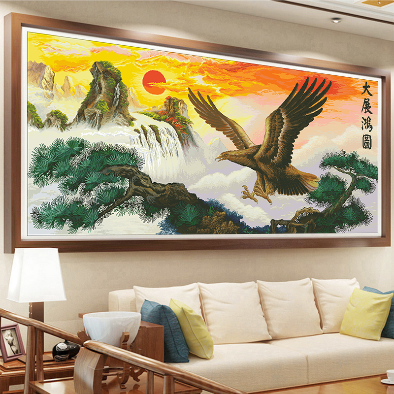 【700】迎客松大展宏图231*103大格四股绣87种颜色满绣