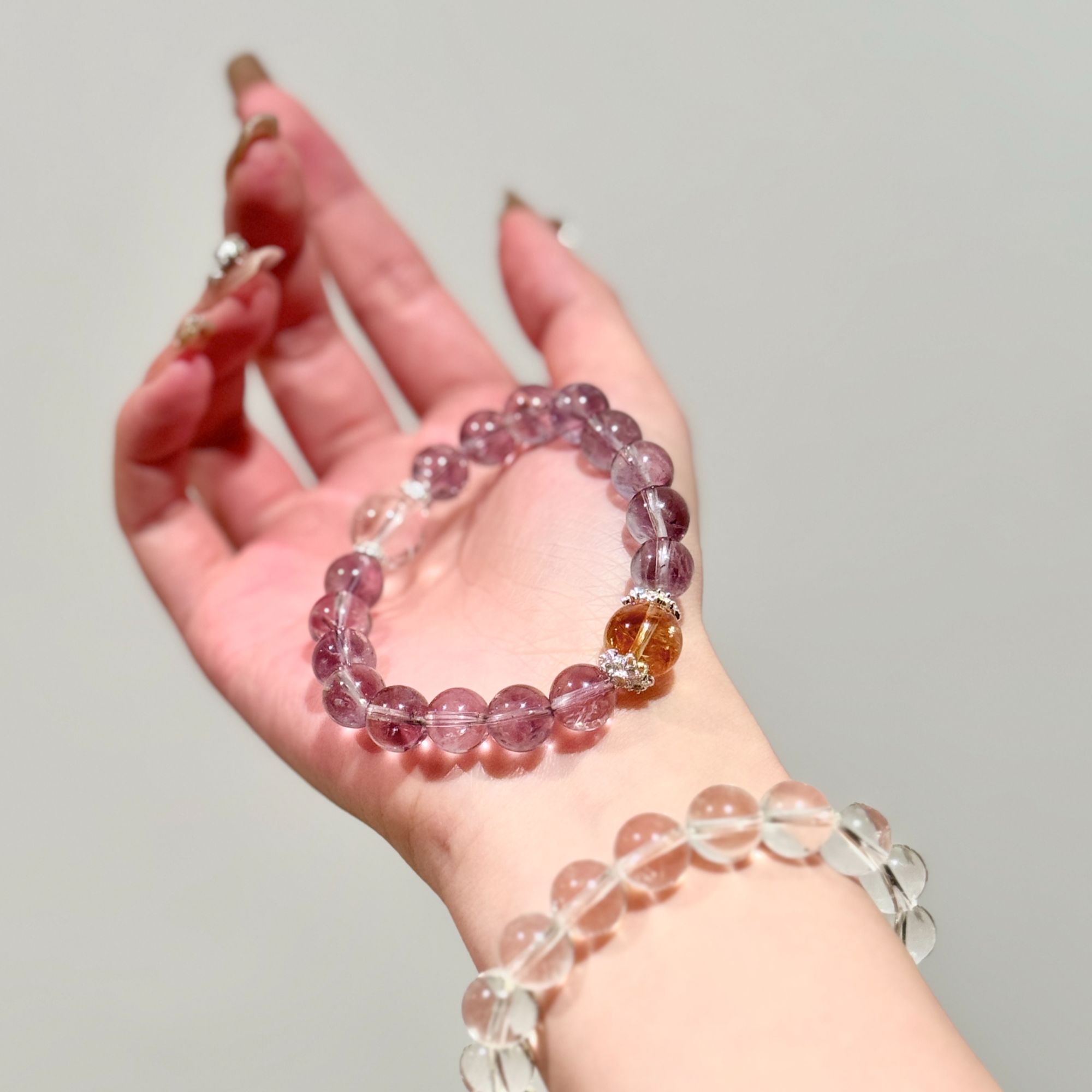 【见喜】巴西紫水晶黄塔金白水晶智慧学业事业上岸天然水晶手串