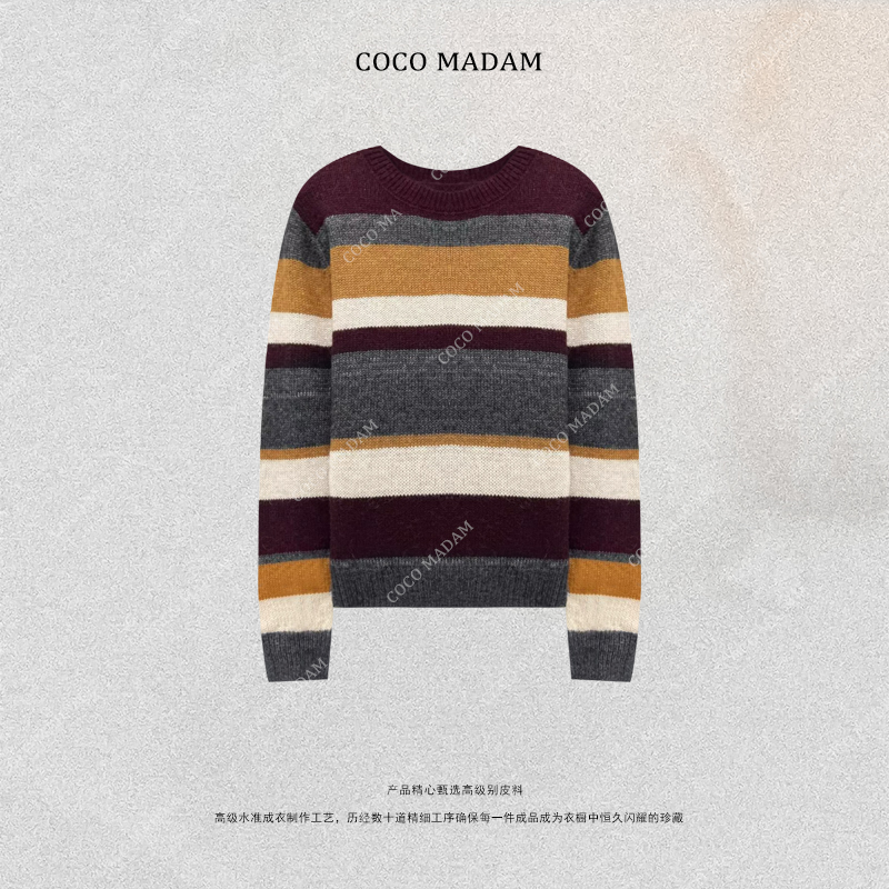 NIUNIU ·T-1874 圆领套头女时尚拼色羊绒上衣