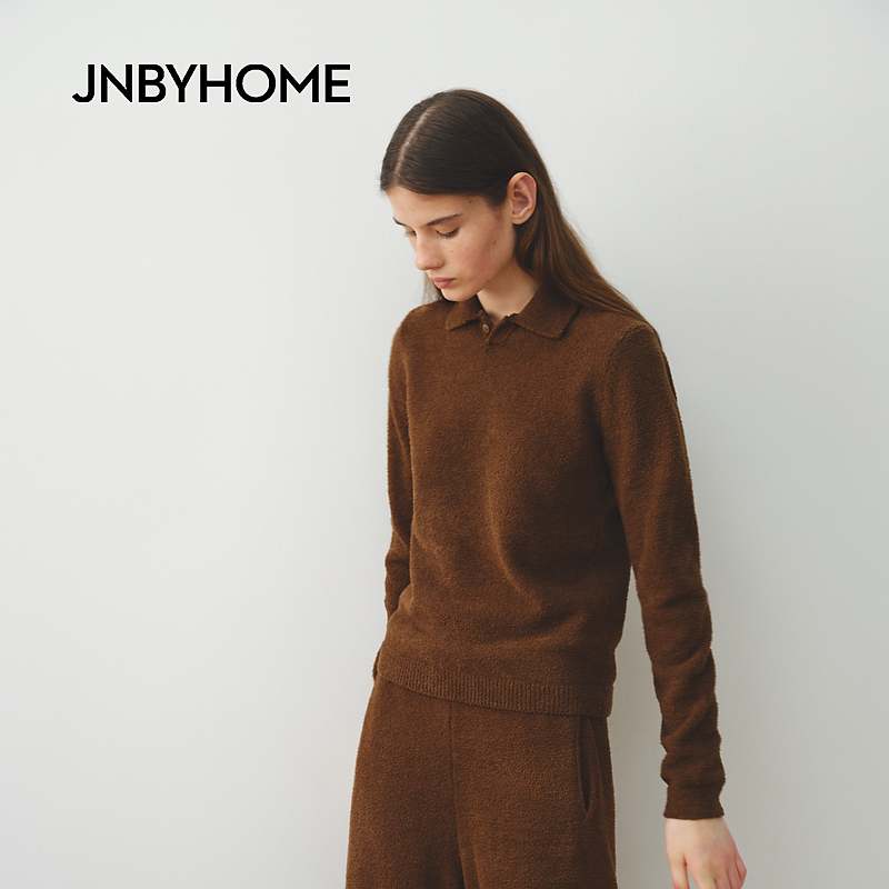 JNBYHOME江南布衣25年秋季套头开衫翻领针织衫家居服睡衣长袖上衣