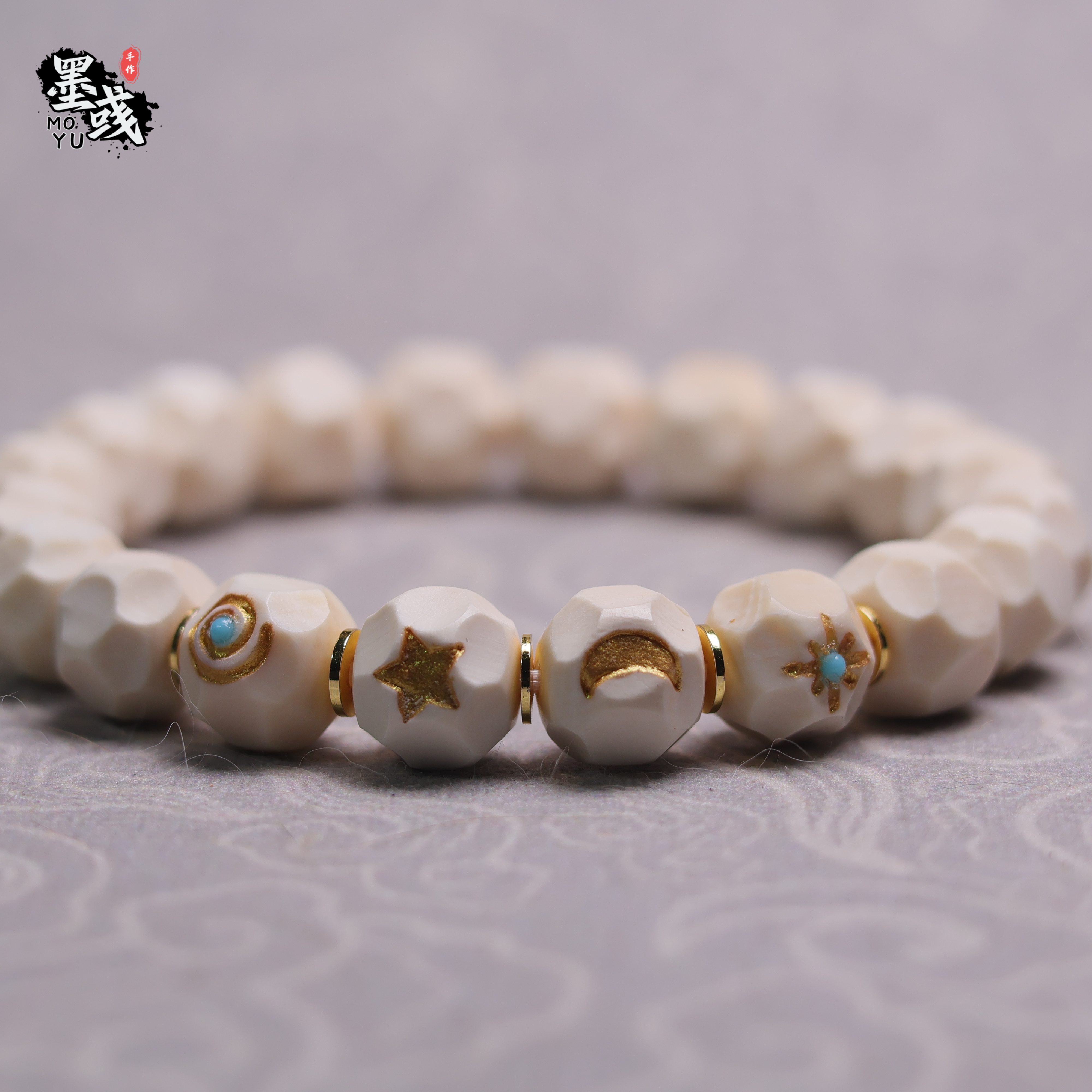 D606天然猛犸日月星辰手串手链