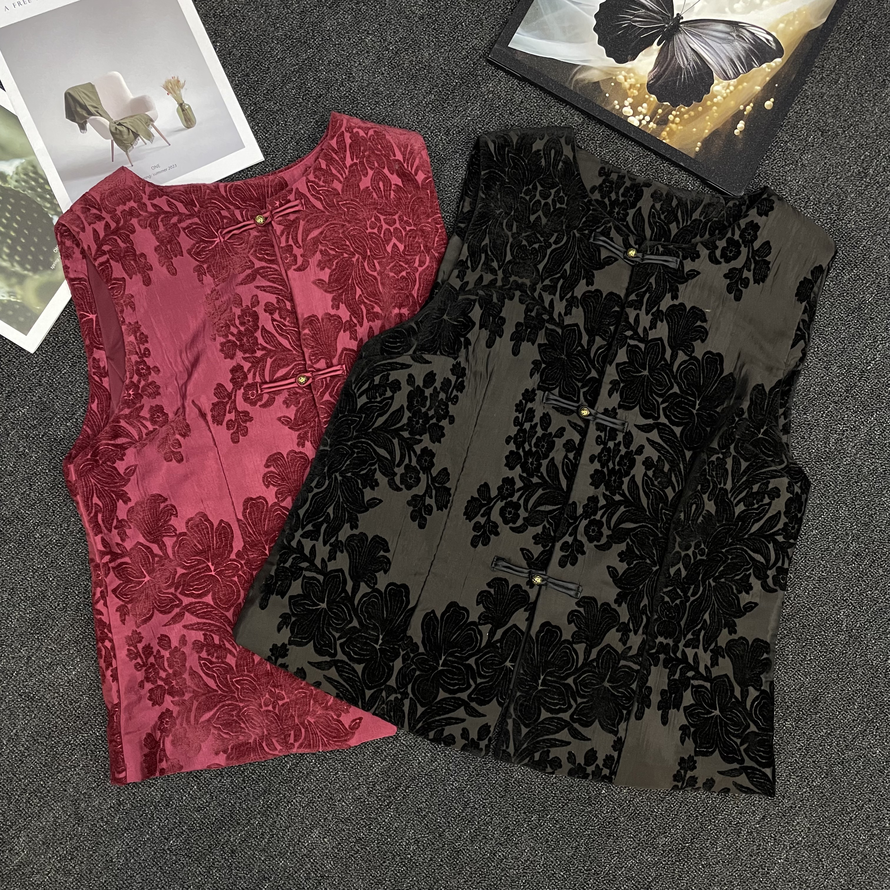 2025冬季大码女装新款新中式国风马夹上衣提花气质时尚