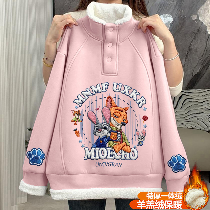 儿童2025新款特厚羊羔绒休闲印花冬季洋气百搭保暖立领年服卫衣