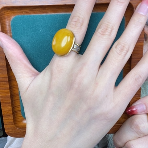 蜜蜡戒指银S925镶嵌戒指