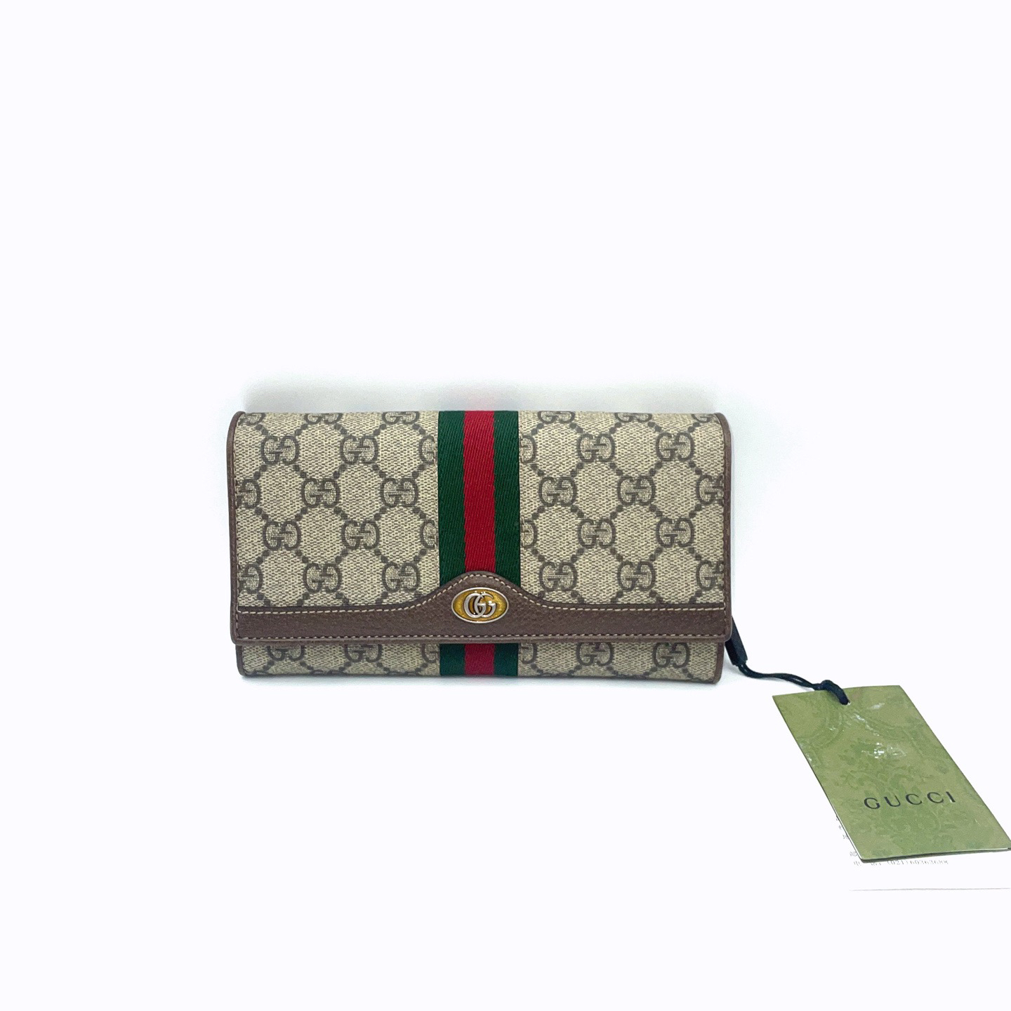 99新 GUCCI/古驰 老花红绿条纹帆布拼牛皮woc链条包带吊牌经典
