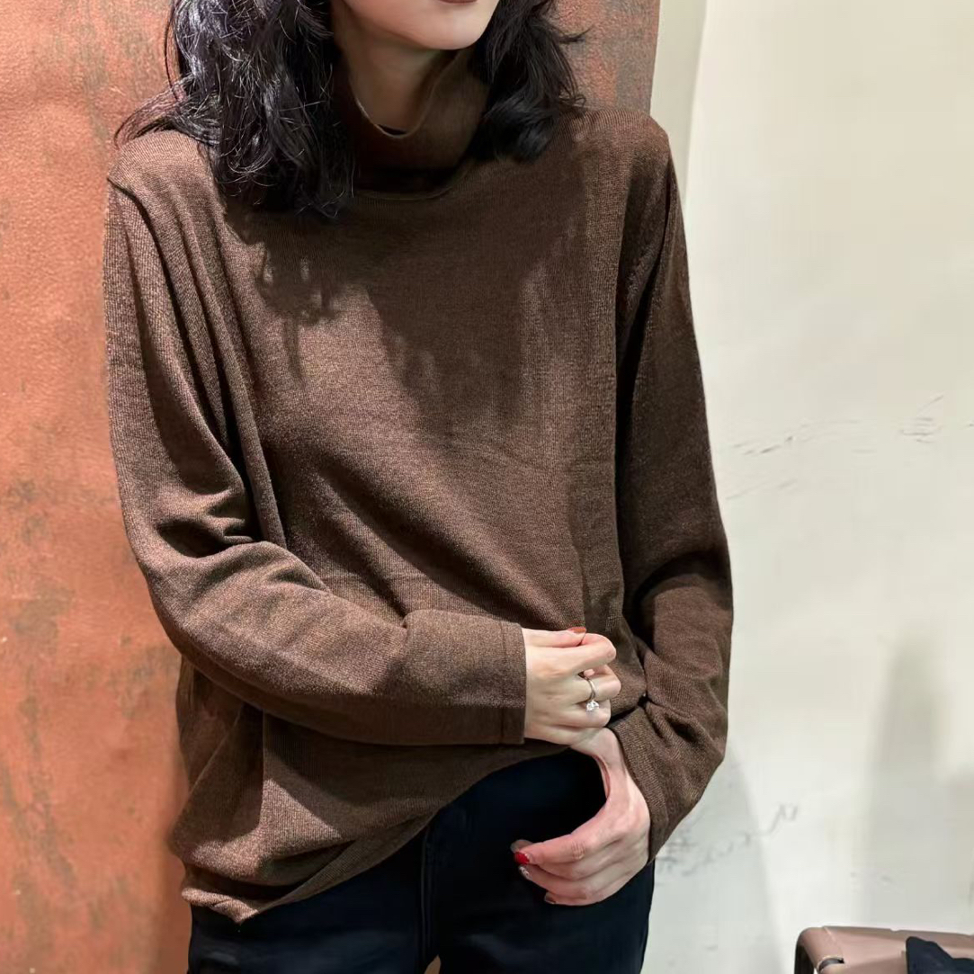 秋季慵懒洋气百搭纯色高领丝光打底衫女款