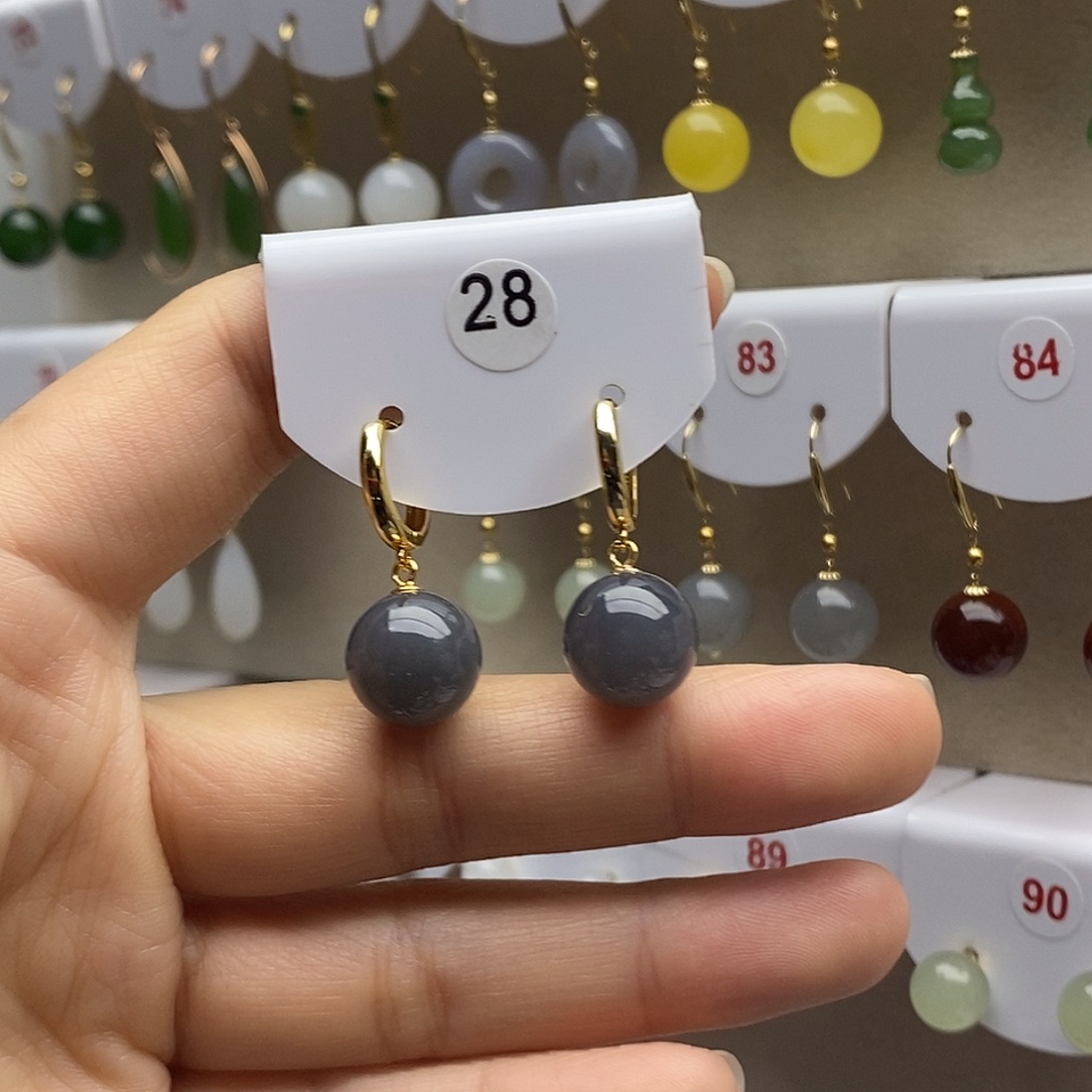 和田玉银S925镶嵌耳饰