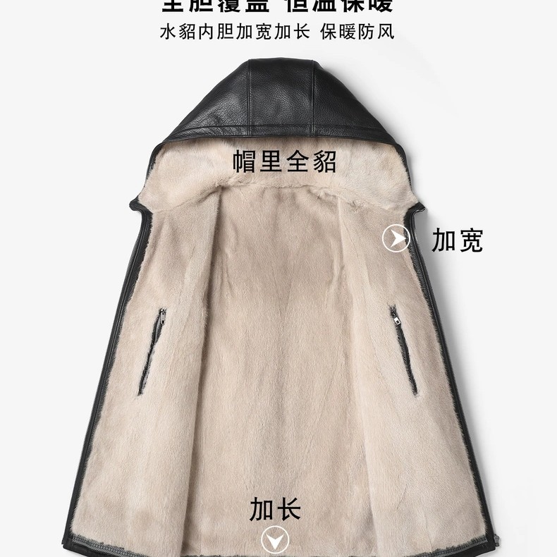 常规连帽保暖皮衣加宽防风帽短款
