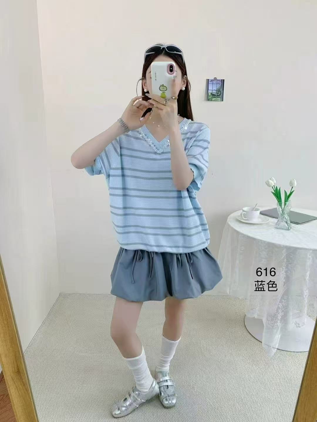 鸡心领夏装百搭半袖T恤宽松型夏季常规常规