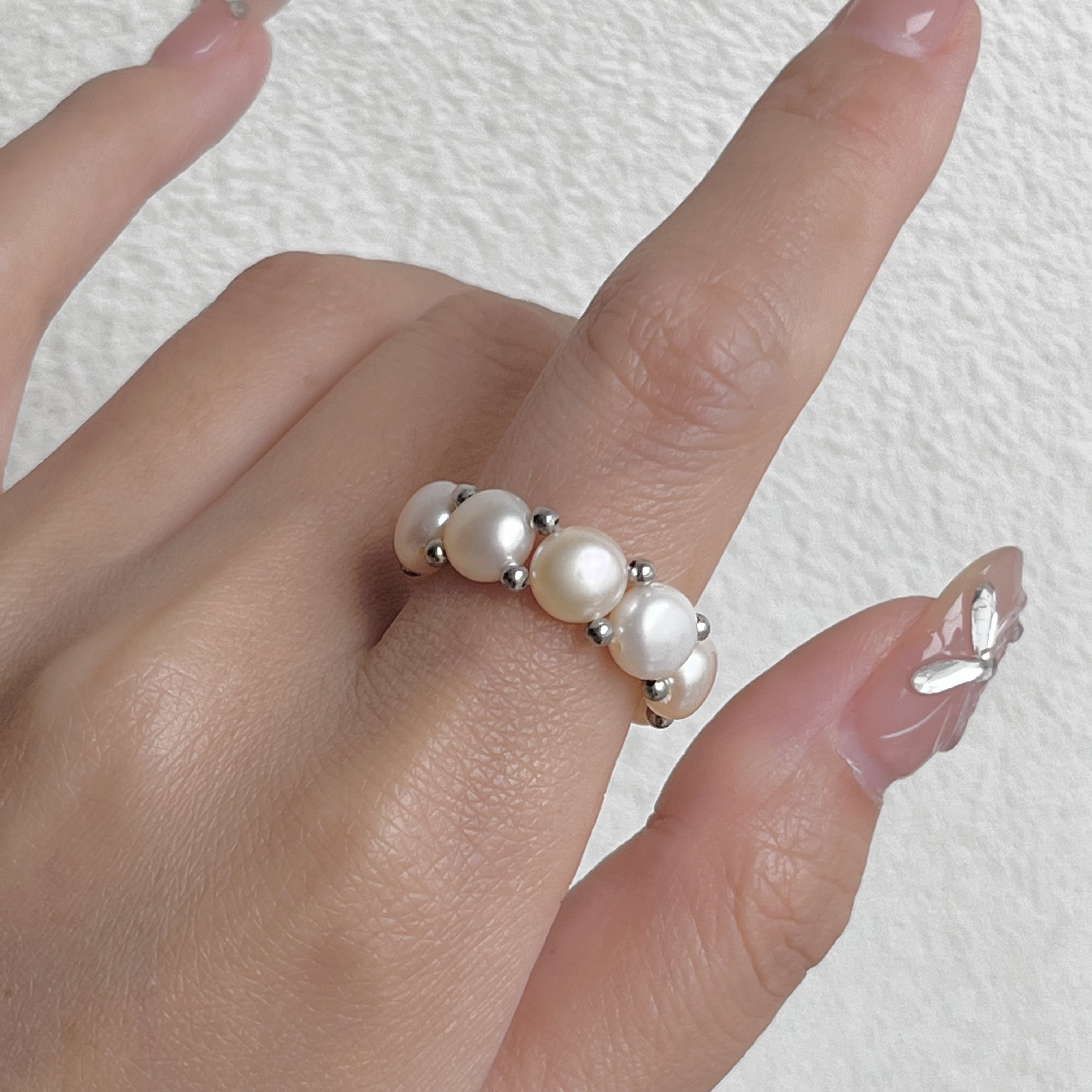 天然珍珠强光珍珠戒指*弹力绳（不挑指围）