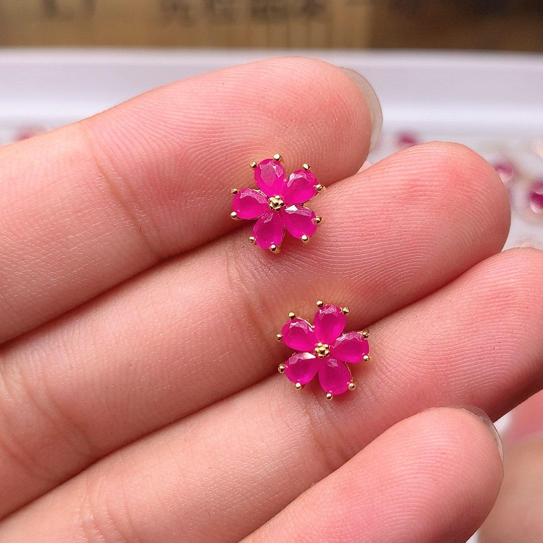 红宝石耳饰银S925镶嵌