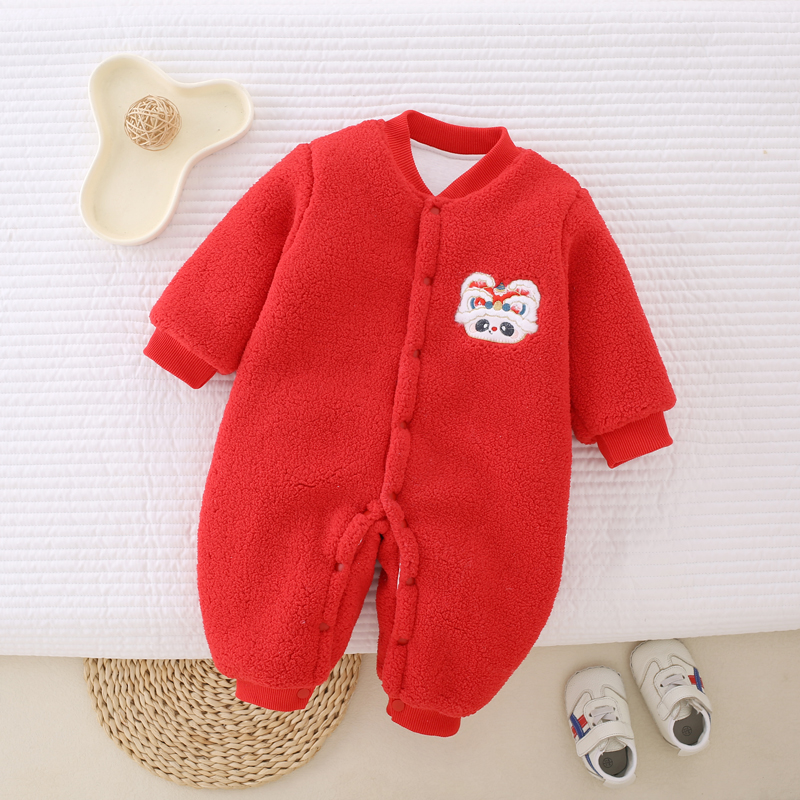宝宝拜年服冬装婴儿衣服保暖冬季超萌婴幼儿连体衣喜庆新年装棉服