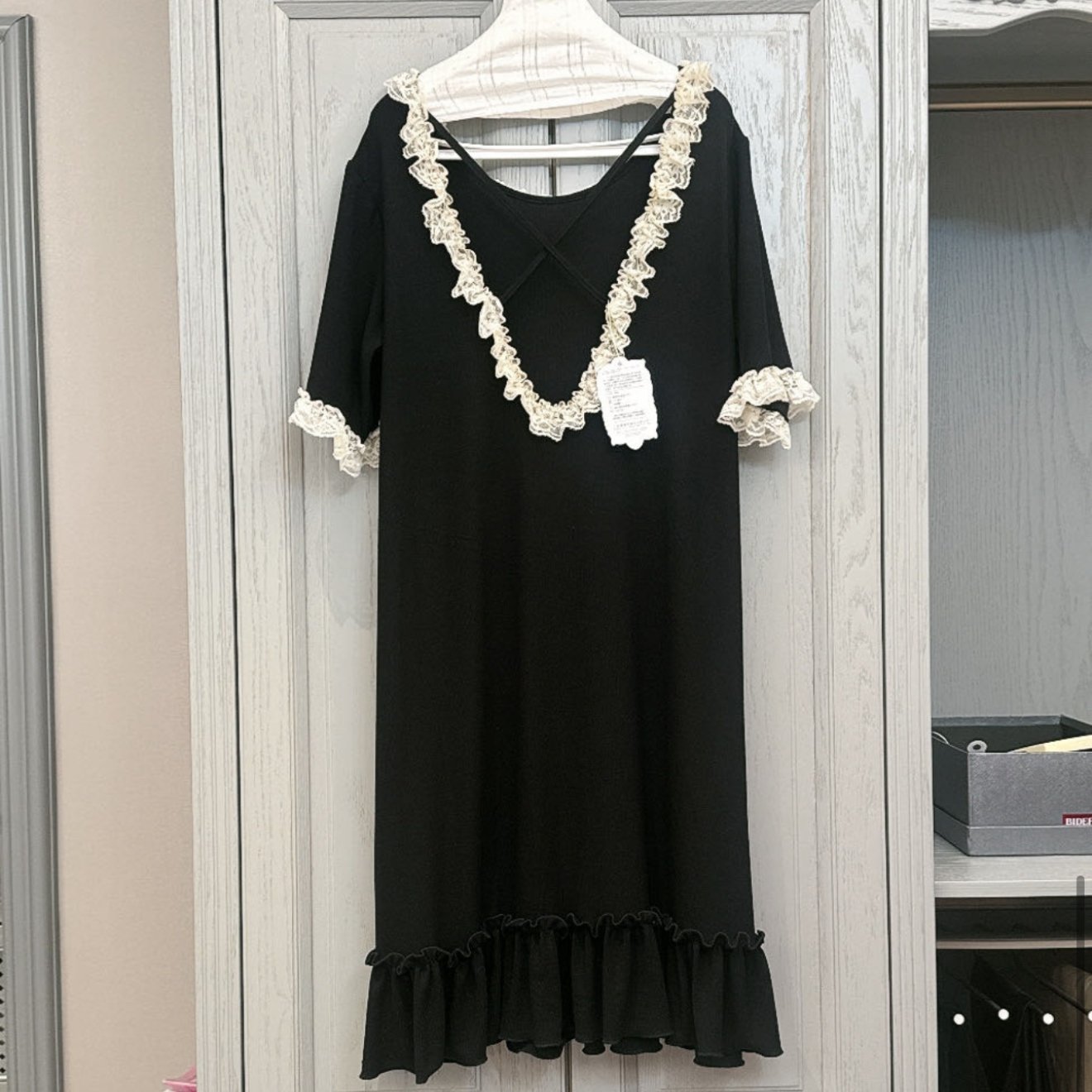 2024春夏新品黑色家居服睡衣罗纹莫代尔棉后背美背性感半袖睡裙