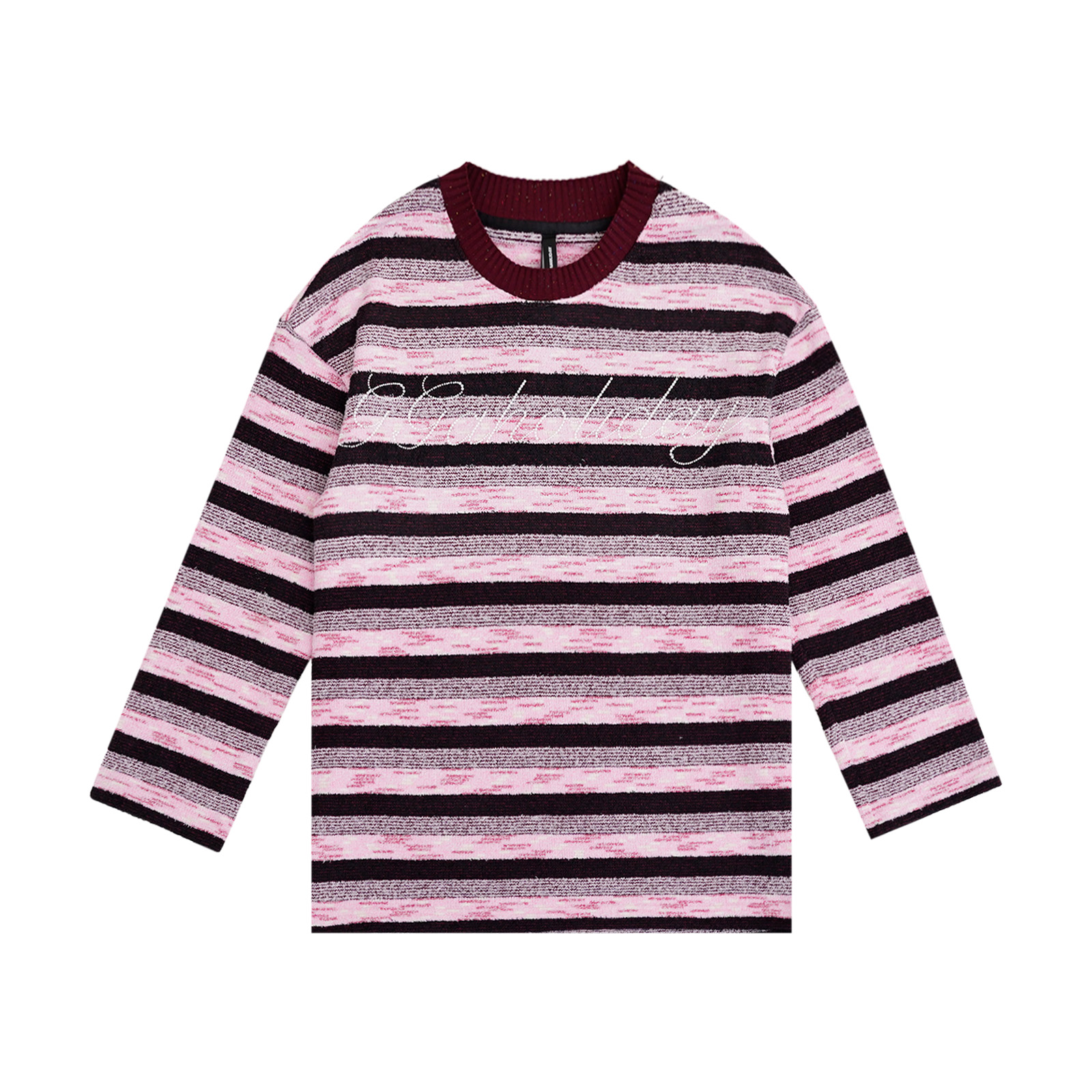 【上新】GGAHOLIDAY冬休闲百搭宽松撞色条纹毛衫圆领长袖T恤-161019