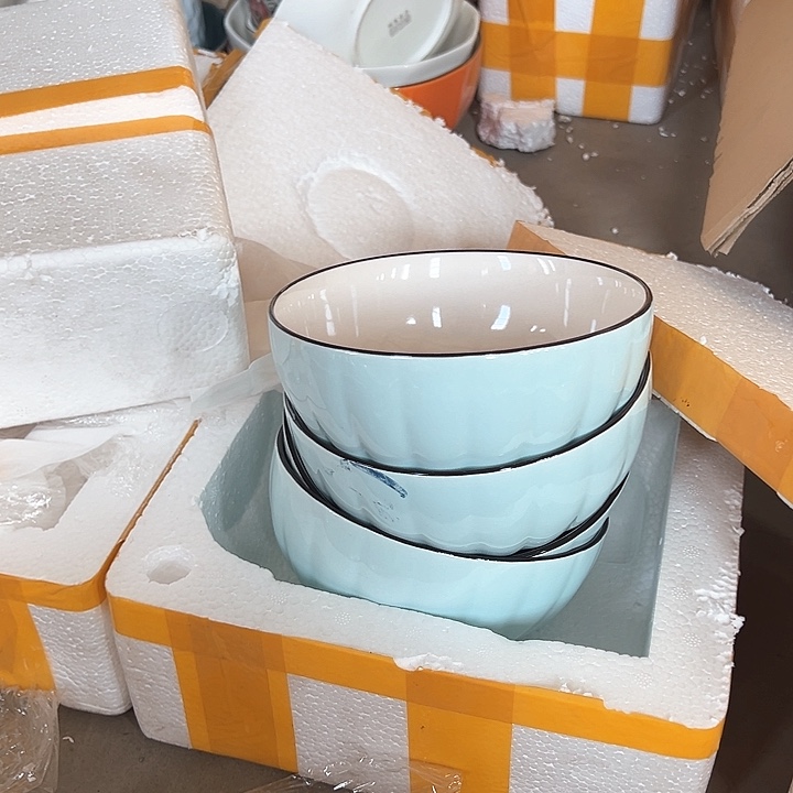 正品蓝色南瓜面碗4只