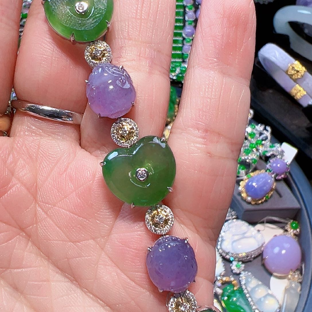 翡翠手链18K金镶嵌签收后24小时鉴赏期